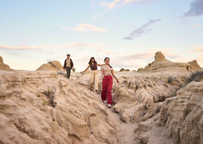 Mungo National Park, Outback NSW Friends taking a walk through Mungo National Park, Outback NSW
