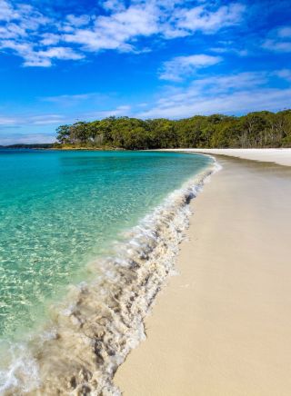 저비스 베이(Jervis Bay) 부더리 국립공원(Booderee National Park) 에 있는 그린 패치 해변에 파도가 밀려오고 있습니다.