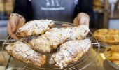 Almond croissants on display at Racine Bakery, Orange